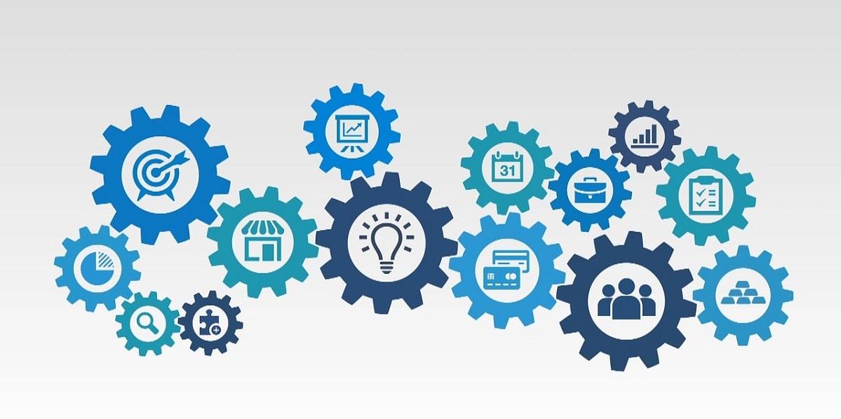 Cogs with innovation icons Cogs with innovation icons