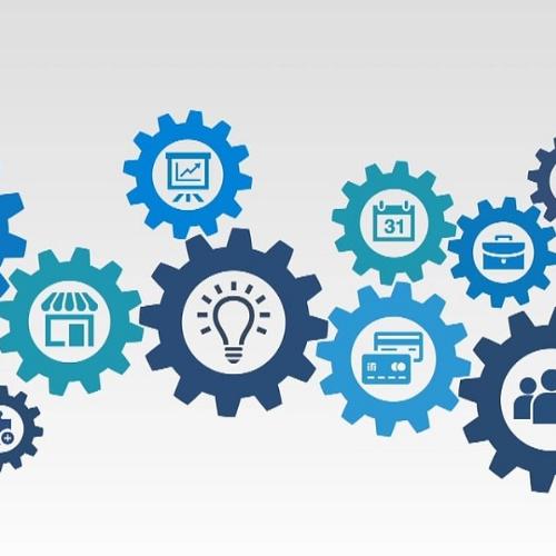 Cogs with innovation icons
