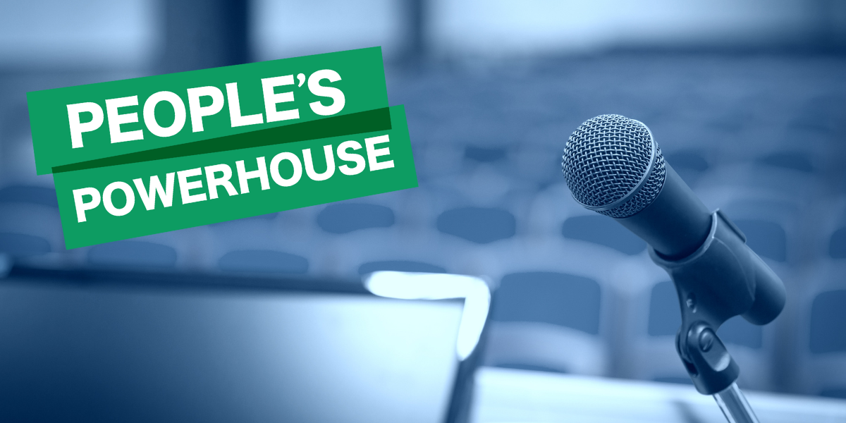 People's Power house logo with microphone People's Power house logo with microphone